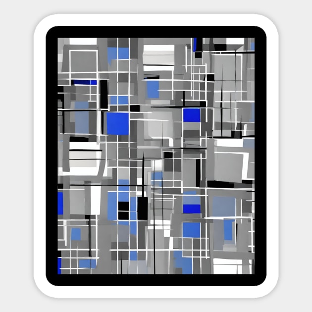 Blue Gray Black And White Abstract Rectangles Sticker by EdwinPlenzler